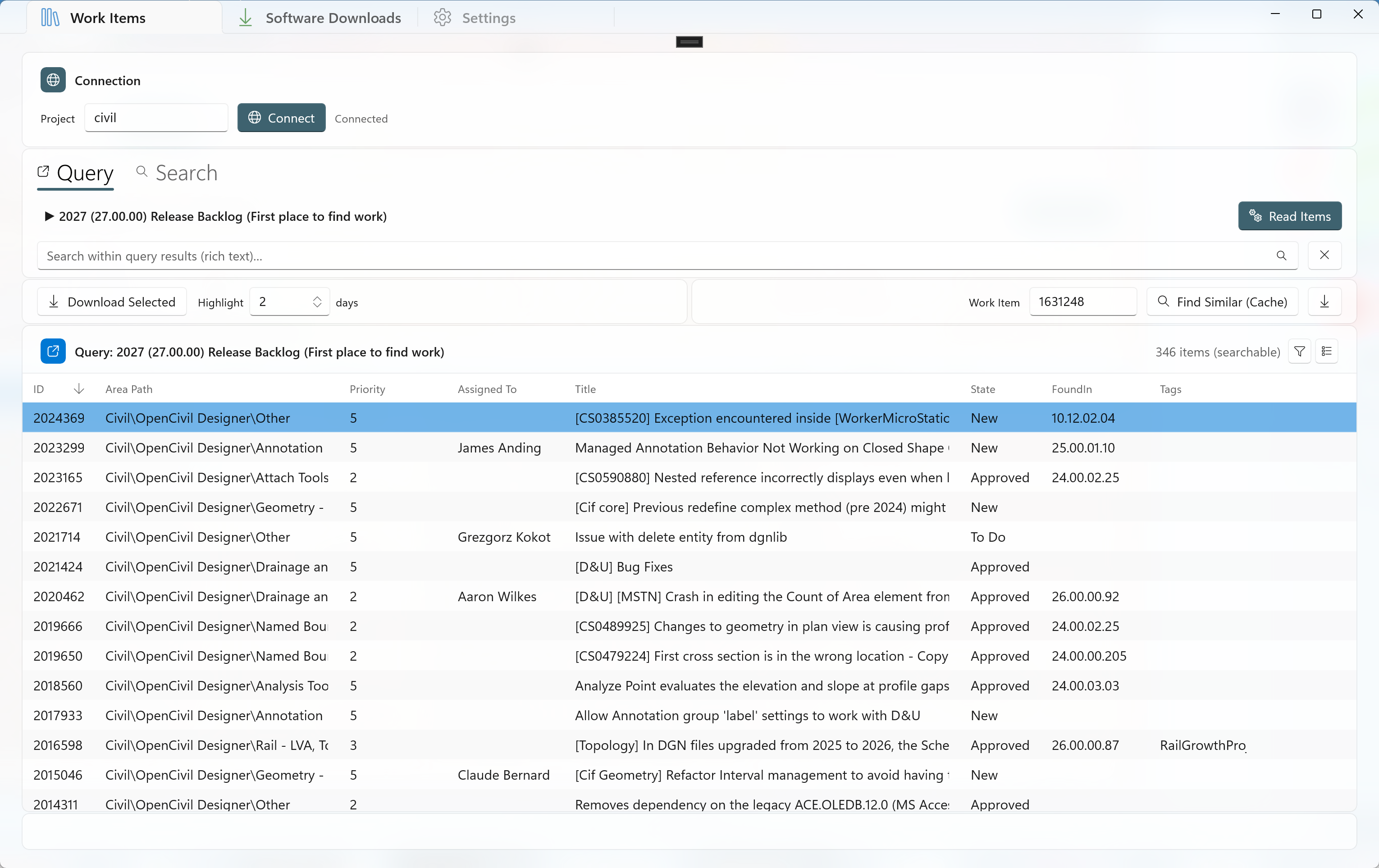 The main ADO Tools window showing the three tabs
